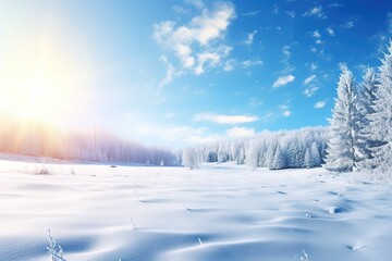 winter forest background with beautiful snow. Generative AI