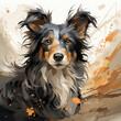 Portrait of a Dog with Artistic Orange Splatter,border collie puppy,Animal Watercolor Illustration