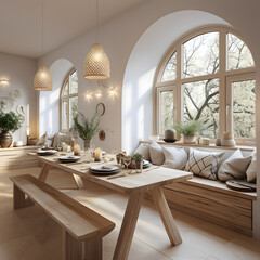 Wall Mural - Interior design of modern small dining room with arched window