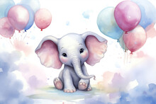 Ballon cute graphic illustration baby drawing elephant character print cartoon animal