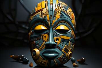 Aufkleber - A ceramic mask featuring an abstract geometric design with sharp angles and clean lines.  
