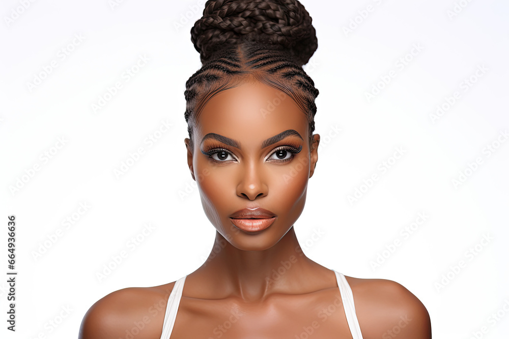 portrait of beautiful black african american woman with curly long ...