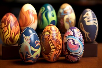 Wall Mural - Colorful imagination on Easter eggs. Generative AI