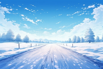 Wall Mural - illustration of a view of a snow-covered highway