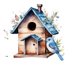 Watercolor Birdhouse. Generative AI, Png Image.
