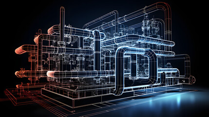 wireframe computer cad design of pipelines for modern industrial