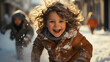 little child playing in snow