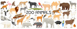 Fototapeta Fototapety na ścianę do pokoju dziecięcego - Collection of zoo animals. Set of capybara,flamingo, lion, elephant, giraffe, cheetah, bear, tiger, rhino, hippo, penguin, seal, parrot, goat, lama. Isolated on white background. Vector illustration