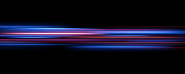 Poster - Horizontal neon lines.Blue speed lines.Motion light effect.Vector. red