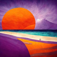 sunset, sun, sea, ocean, sky, sunrise, water, beach, red, nature, landscape, horizon, orange, sundown, cloud, reflection, illustration, summer, dawn, yellow, clouds, 3d, color, evening, abstract, sand