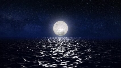 moon over the sea with moonlight reflections on the water