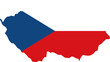 A contour map of Czech Republic. Graphic illustration on a white background with the national flag superimposed on the country's borders