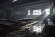 Illustration of eerie deserted school in a dystopian horror setting. Generative AI