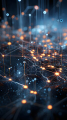 Visualization of an AI algorithm at work with lines of code morphing into oganic neural links