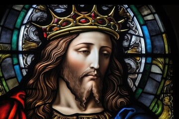 Sticker - Stained glass window image of Jesus Christ with a crown