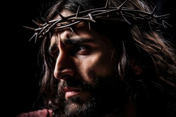 Wall Mural - Photorealist image of Jesus Christ with a crown of thorns