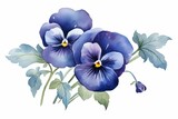 Dark blue pansy flower with watercolor. Generative AI