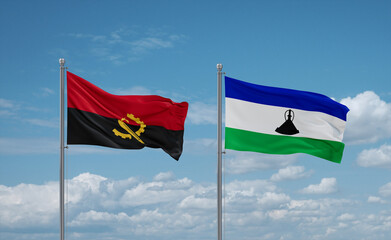 Lesotho and Angola flags, country relationship concept