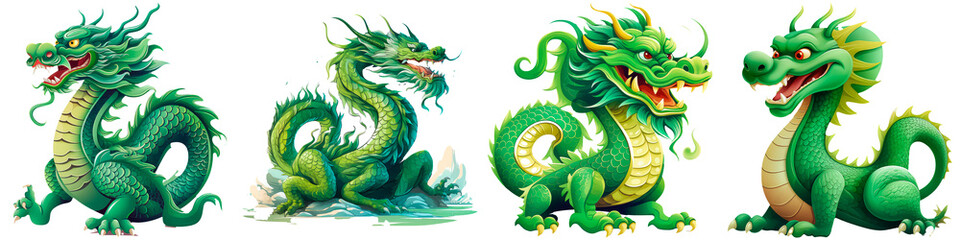 green dragon on white background, chinese new year and christmas concept