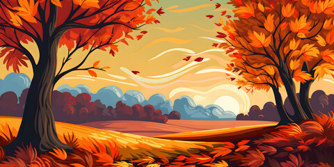 Wall Mural - Nature landscape of Autumn background