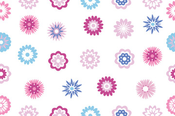 Wall Mural - Seamless pattern of multicolored decorative flowers highlighted on a white background. Cute bright flowers, vector illustration