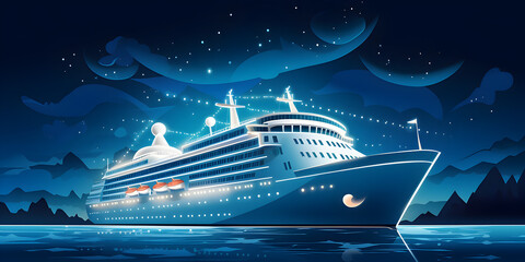 Wall Mural - Cruise ship at night illustration background