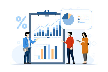 Wall Mural - Concept of finance, sales strategy, teamwork, company budget, income growth, investment business, increasing company results. flat vector banner for website landing page. flat vector illustration.