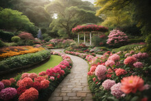 Walkway To Beautiful Garden Of Attractive Flowers