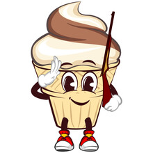 Ice Cream Character Mascot With Funny Face Giving A Salute While Shouldering A Rifle, Isolated Cartoon Vector Illustration. Emoticon, Cute Ice Cream Cone Mascot