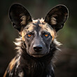 African Wild Dog in Nature Close Up Animal