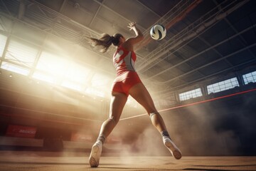 Wall Mural - Female Volleyball Player Spiking Ball