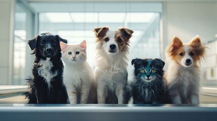 Wall Mural - Dogs and cats in a veterinary clinic