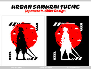 Sticker - samurai t-shirt design. Japanese streetwear t-shirt design. Japanese theme streetwear. samurai  streetwear t-shirt design. silhouette samurai.