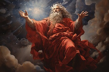 Wall Mural - God in red robe against the background of the sky.