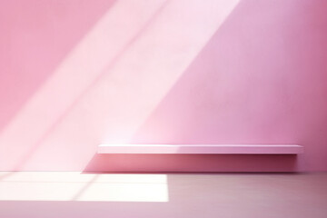 Wall Mural - Natural light from a window falling on a pink blank wall. Product display background