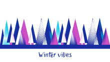 Winter Bannerlong Stripe Blue Hemotric Trees Inscription Winter Atmosphere, Simple Shapes, Flat Style