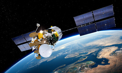 Modern telecommunication satellite at the Earth orbit