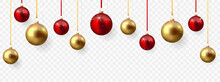 Red And Gold Christmas Balls With Shadow Isolated On Transparent Background