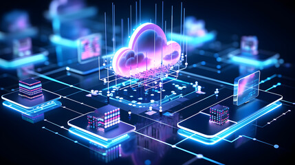 Cloud computing concept.Abstract cloud connection transfer big data on internet futuristic digital technology background.
