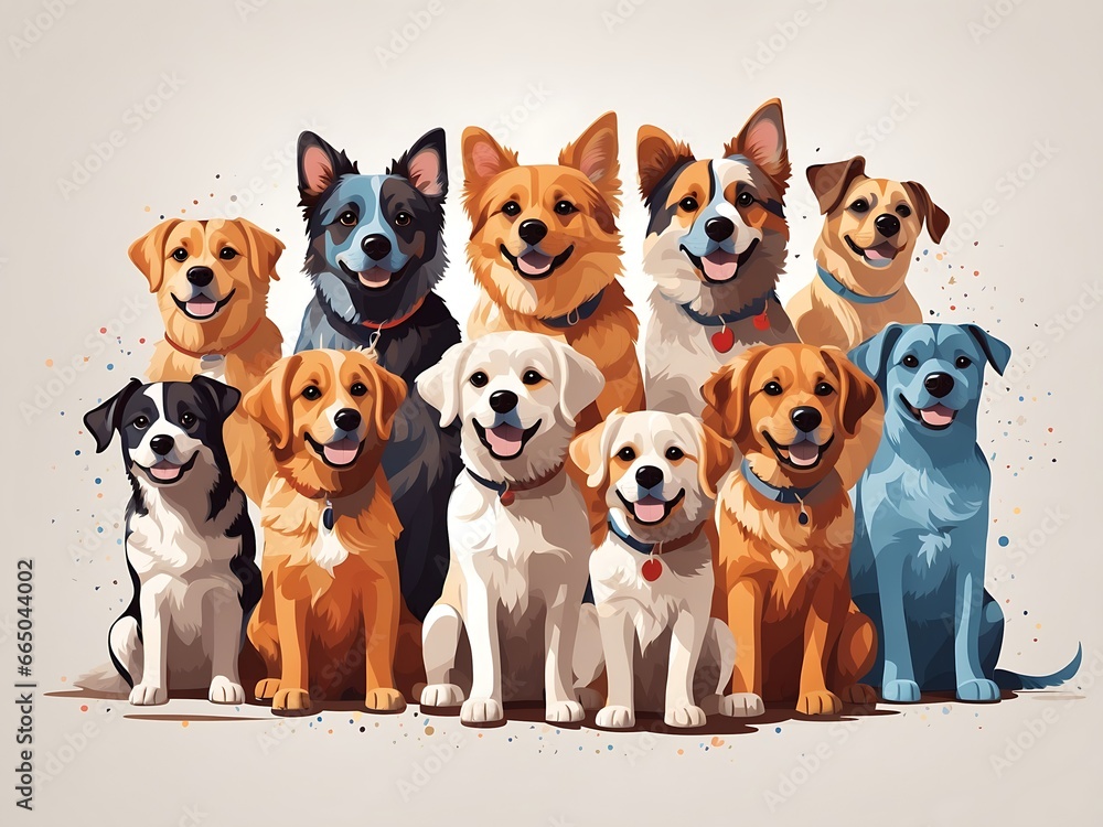 a group of dogs But separate sitting next to each other on top of a ...