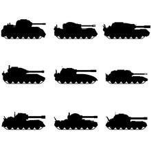 Tank icon set. Military vehicle graphic resources for icon, symbol, or sign. Vector icon of military tank for design of military, war or conflict