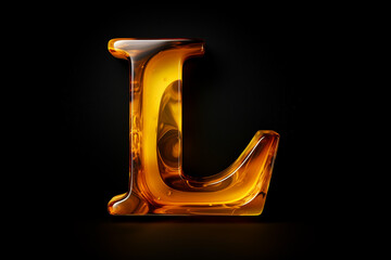 Alphabet letter L with glossy amber texture isolated on black background, beautiful 3D gemstone font design for luxury and jewelry concepts 