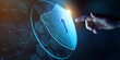 © NicoElNino - Data security, protection and privacy on internet. Person touching virtual shield, secure access, encrypted connection. Password protected system and storage. Cybersecurity technology.
