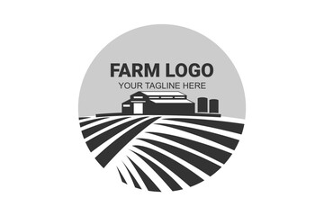 Farm House logo isolated on white background. Black emblem with farmhouse for natural farm products. Vector illustration.