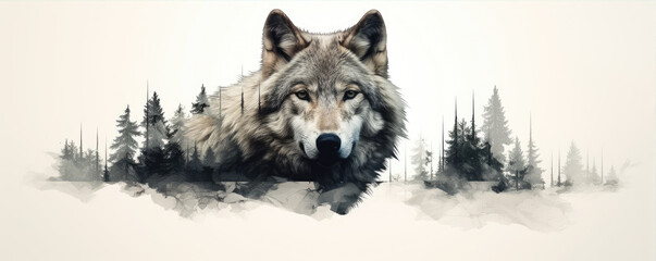 wild wolf (canis lupus) on wite background in wild nature. wolf design or graphic for t-shirt printi