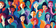 Flat colorful illustration of a diverse group of women