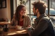 © tiena - Date in a cafe. Young man and woman in a restaraunt. AI generative