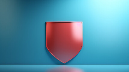 Sticker - A red shield on blue background with minimalistic background with copy space. Cybersecurity protection concept