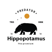 Vintage Retro Hipster Hippopotamus Logo Vector Silhouette Art Icon