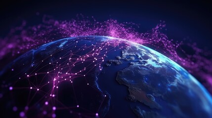 Wall Mural - connection lines glow light around the earth's surface, future technology background.